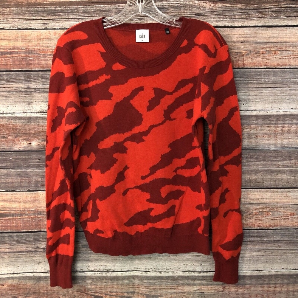 CAbi Size Medium Red Sakura Camo Pullover Sweater